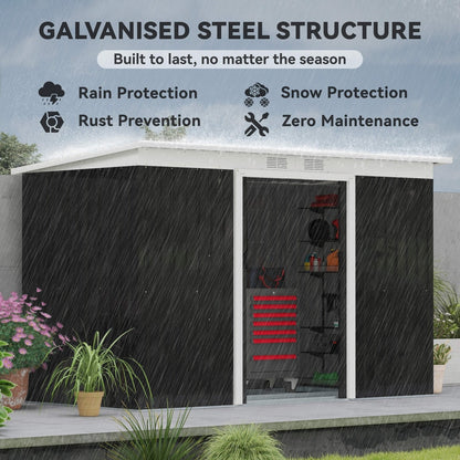 The outdoor tool house has a galvanised steel structure with double doors