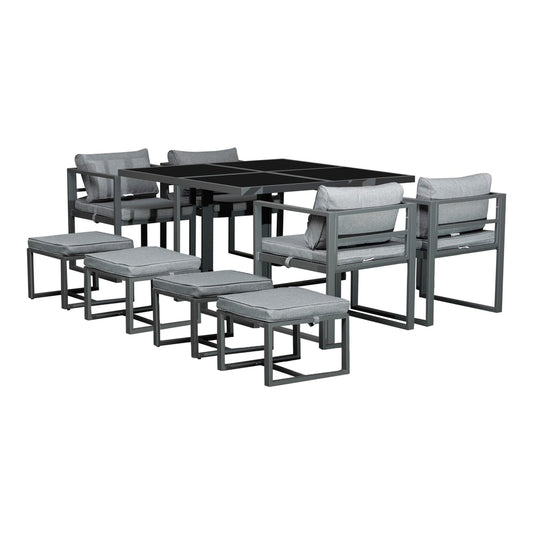Outsunny 9PCs Patio Aluminium Dining Set in Grey