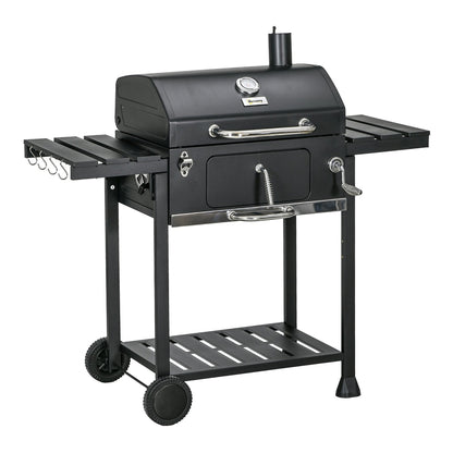 Outsunny Adjustable Charcoal Pan BBQ with side shelves and a lower storage rack on wheels