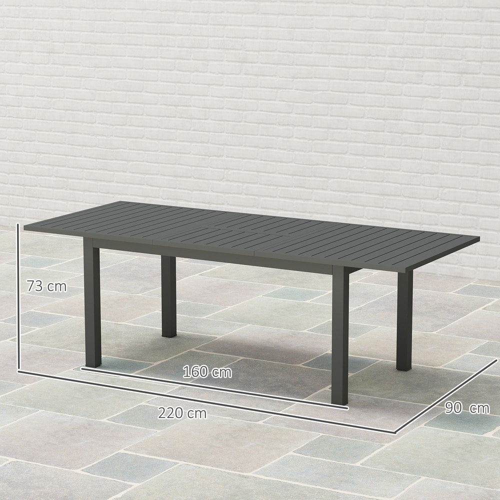 The extending garden table with dimensions shown