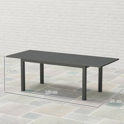 The extending garden table with dimensions shown