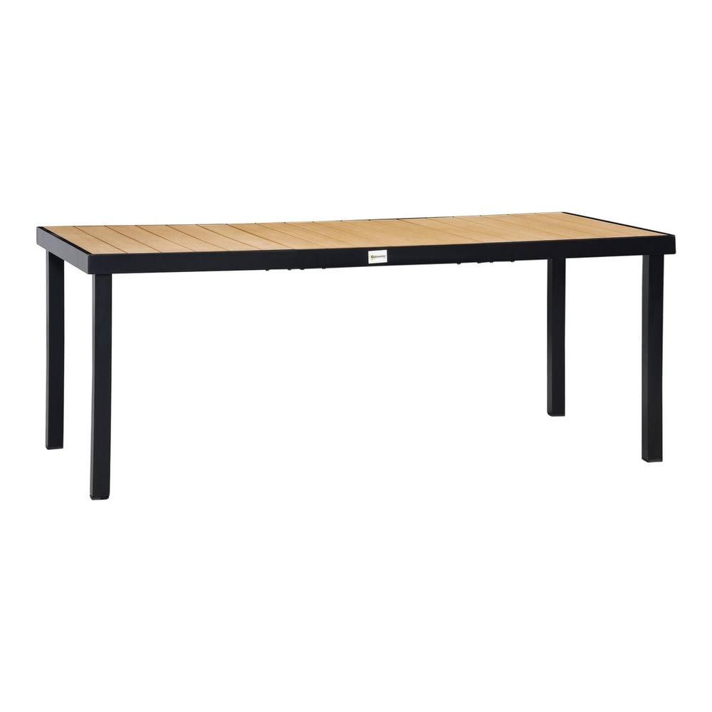 Outsunny Aluminium Outdoor Garden Dining Table for 8 People with a light wood effect top and black frame