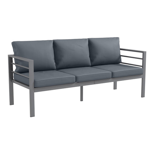Outsunny Aluminium Three-Seater Garden Bench, a grey metal frame with three grey seat and back cushions