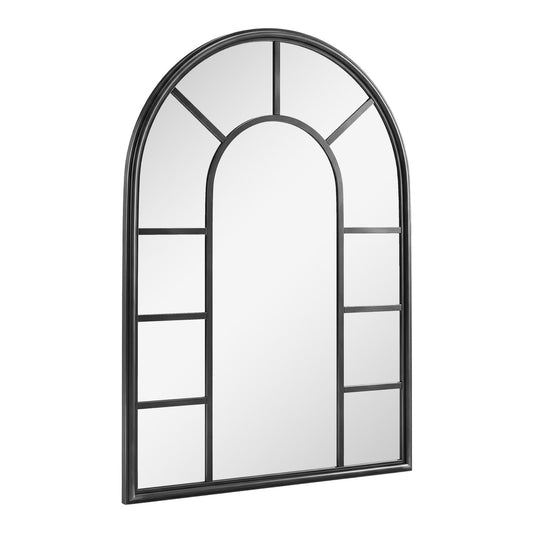 Outsunny Arched Mirror with a black metal frame and windowpane design