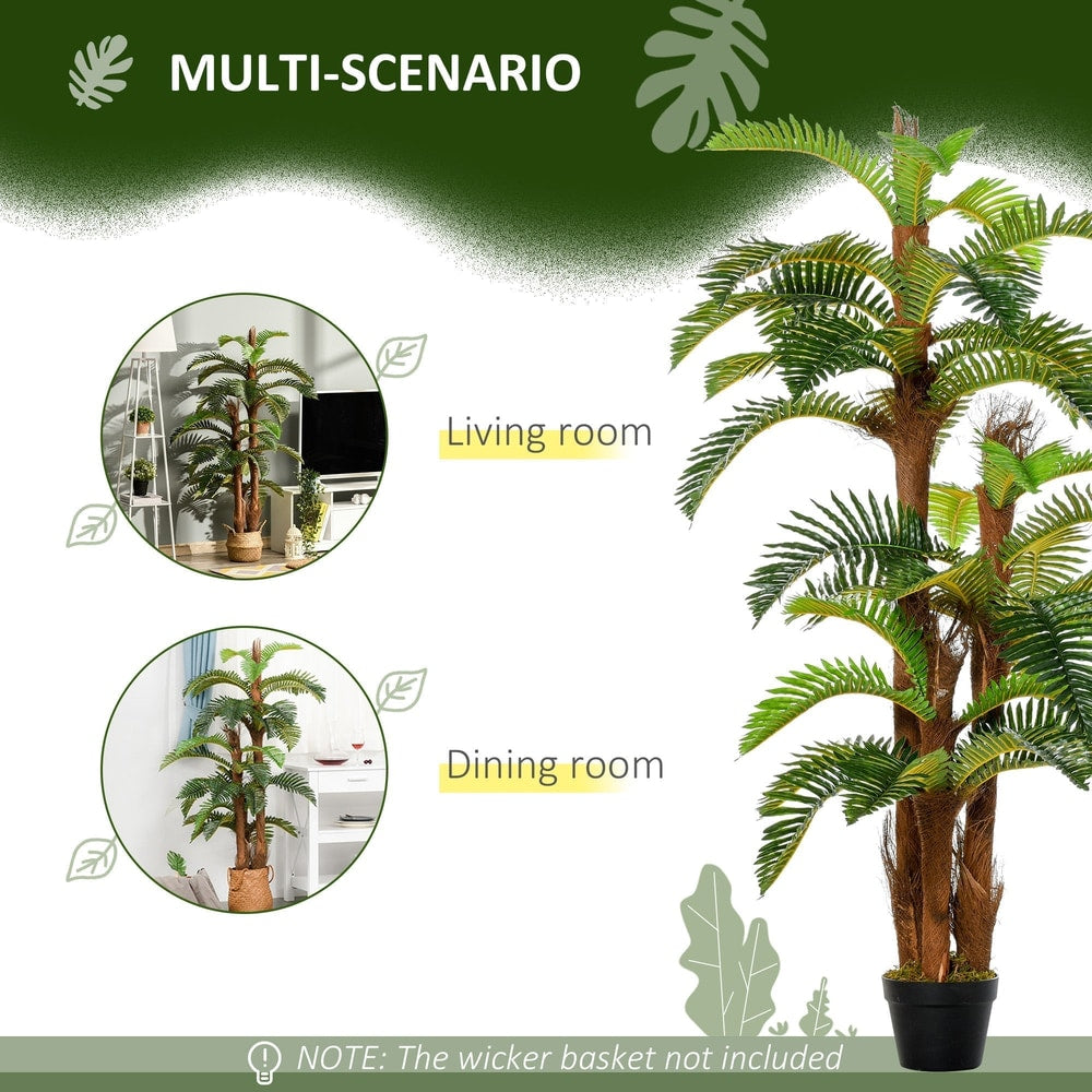 Collage showing the artificial tropical fern in a living room and dining room setting