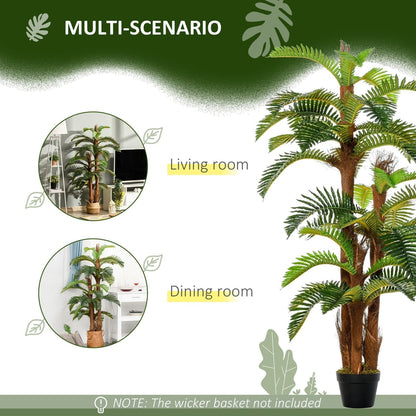 Collage showing the artificial tropical fern in a living room and dining room setting