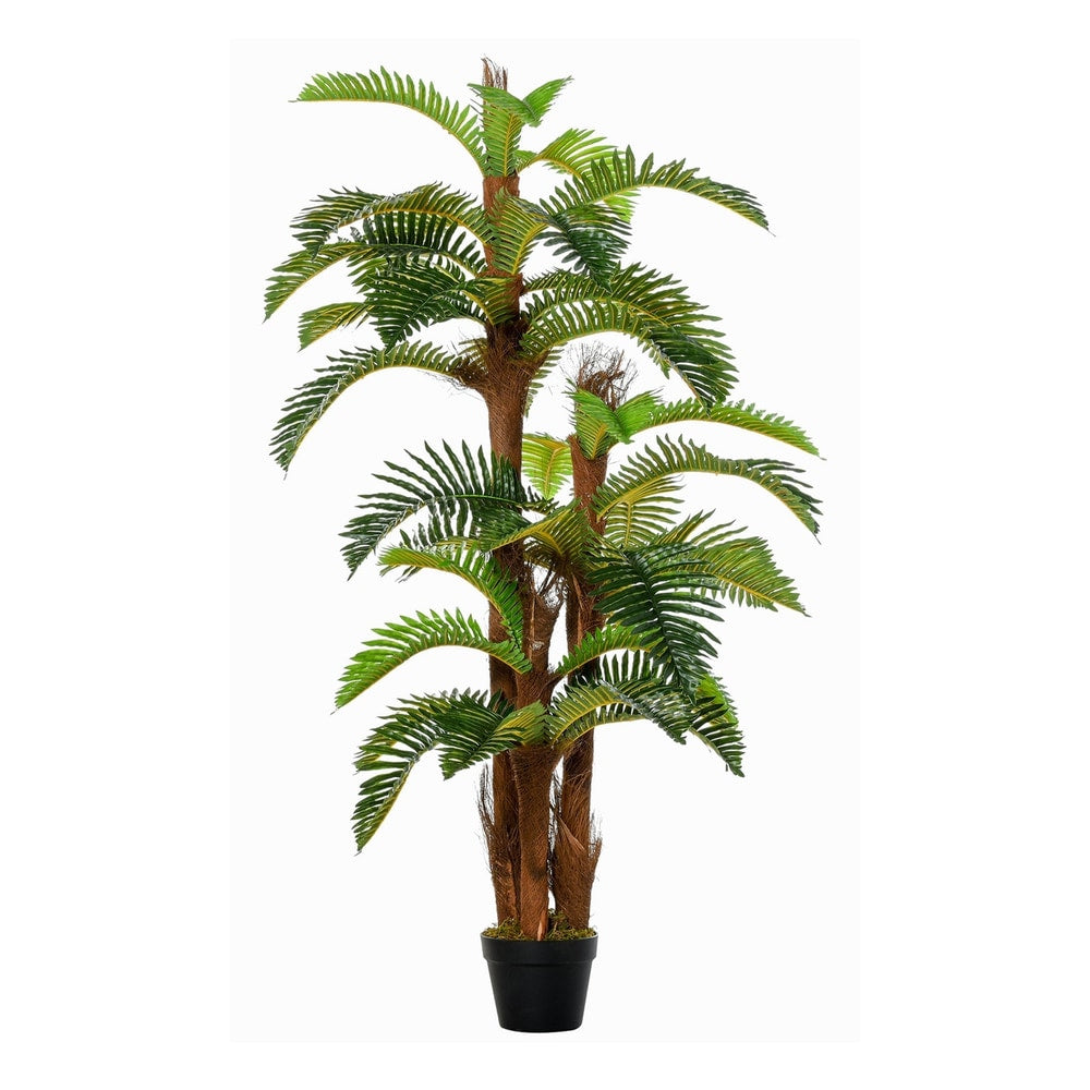 Outsunny Artificial Plant Tropical Fern in Pot, a tall green plant with multiple trunks and large fronds