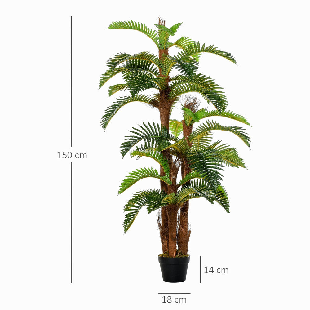 The artificial tropical fern plant with height and pot dimensions indicated