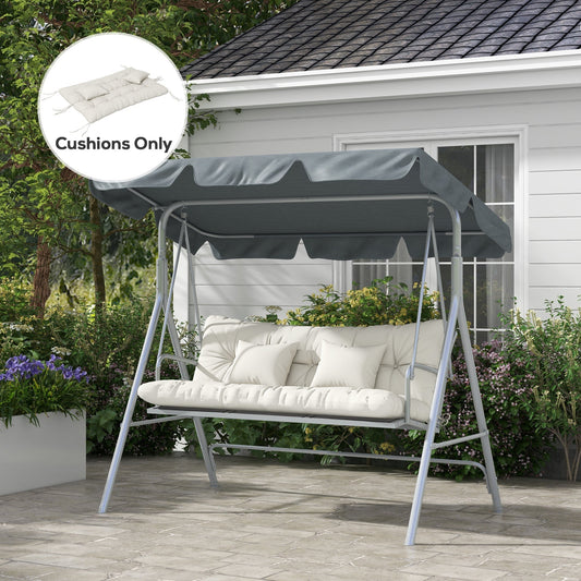 The patio chair cushions set placed on a garden swing seat on a patio
