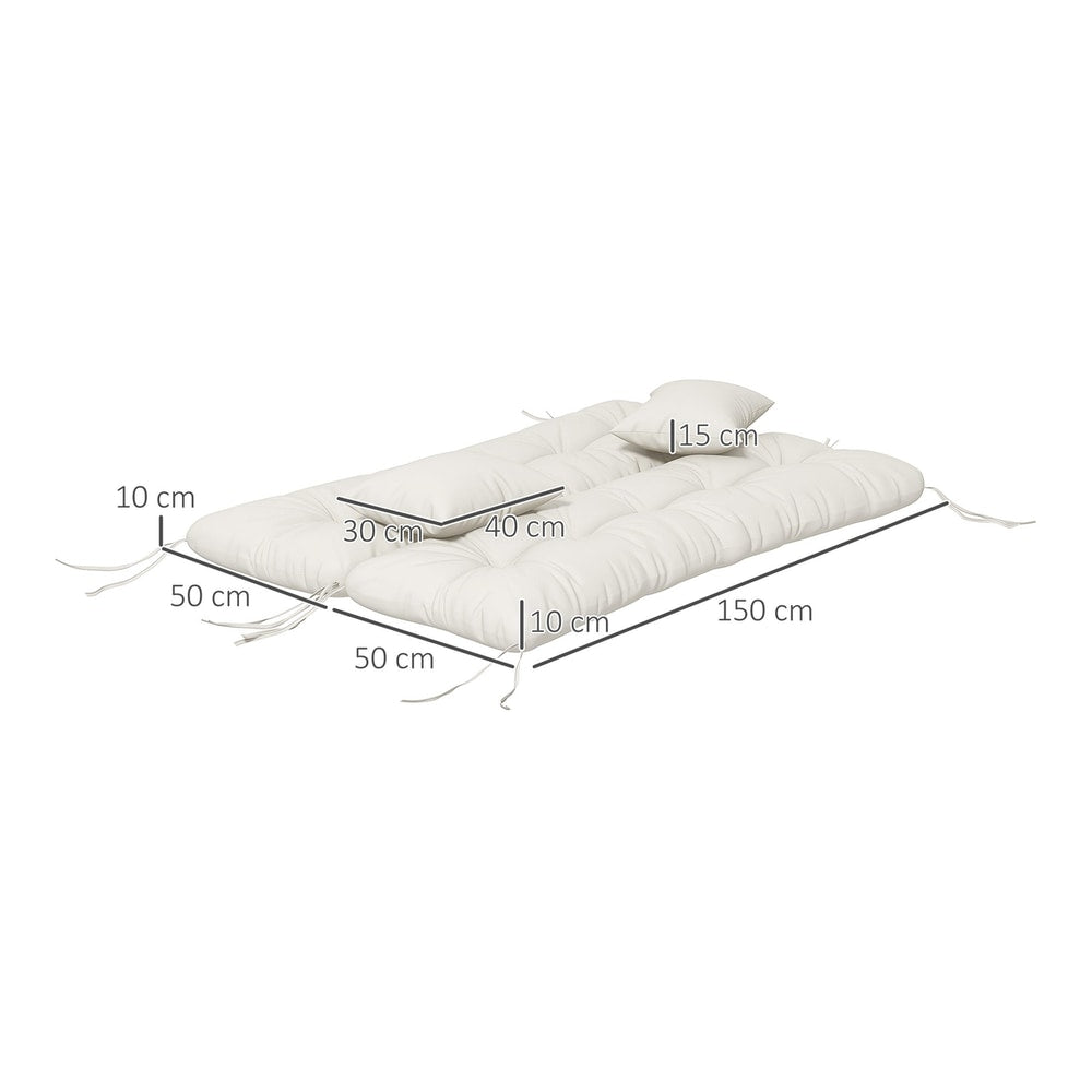 The garden seat cushions showing dimensions for the back and seat pads