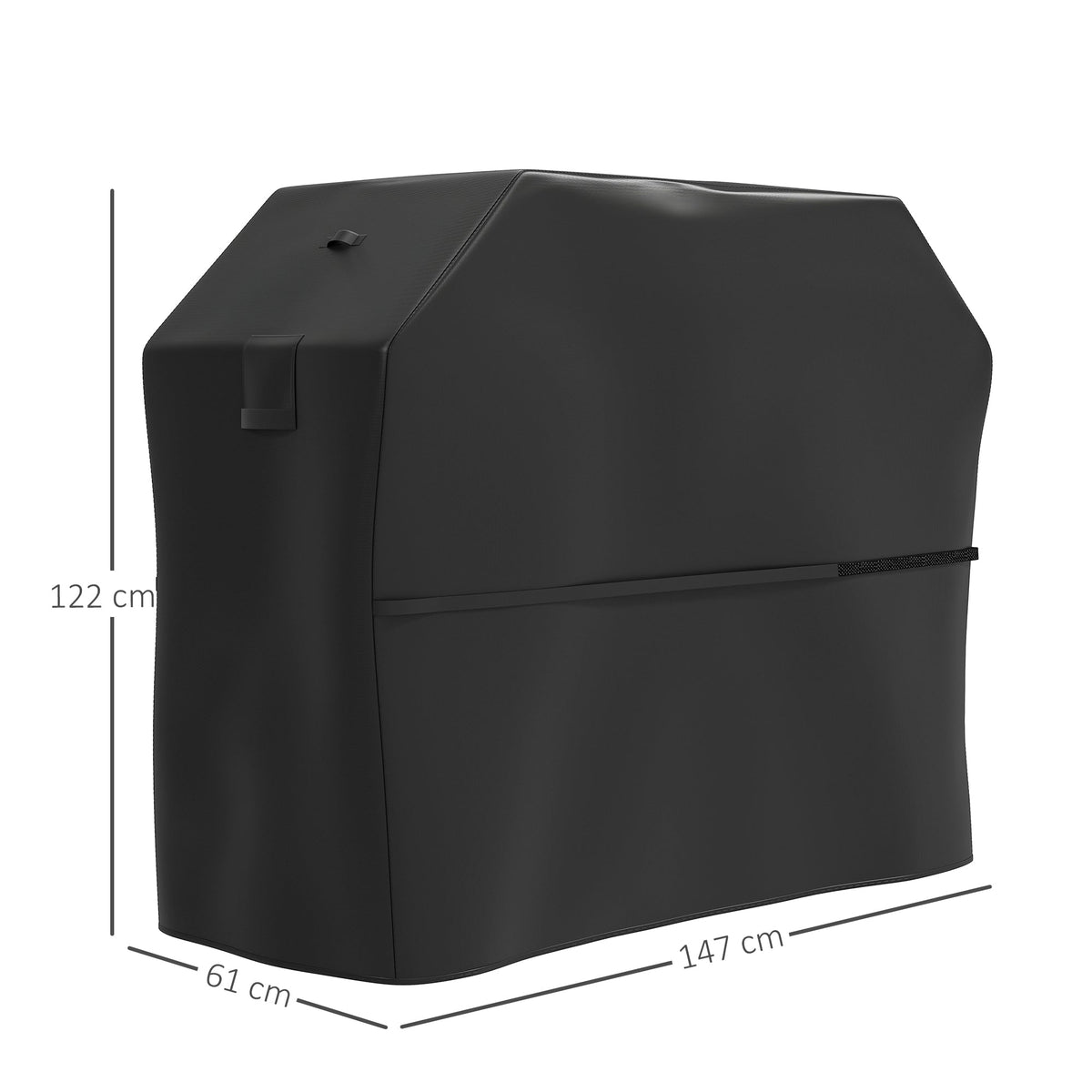 A diagram showing the dimensions of the black barbecue cover