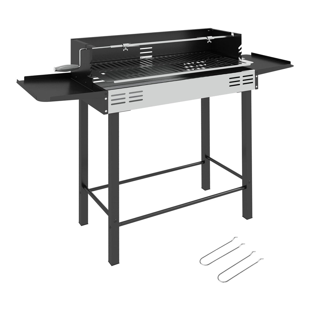 Outsunny BBQ Rotisserie Grill Roaster Charcoal Spit Roasting Machine with side shelves and metal forks