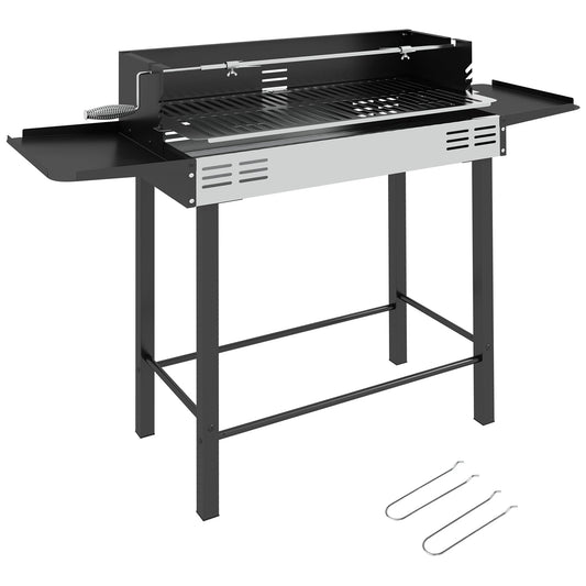 Outsunny BBQ Rotisserie Grill Roaster Charcoal Spit Roasting Machine with side shelves and metal forks