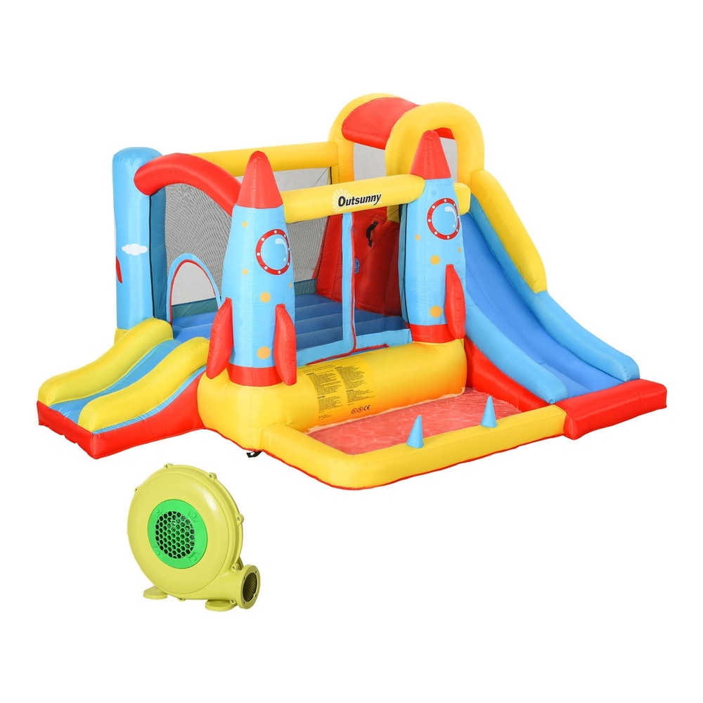 Outsunny Bounce Castle Inflatable Trampoline Slide Pool Rocket Design with a blower to the side
