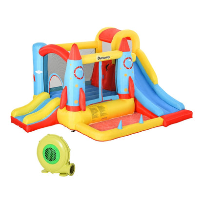 Outsunny Bounce Castle Inflatable Trampoline Slide Pool Rocket Design with a blower to the side