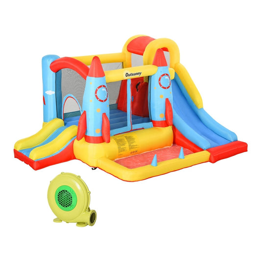 Outsunny Bounce Castle Inflatable Trampoline Slide Pool Rocket Design with a blower to the side