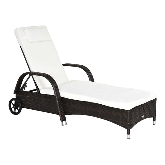 Outsunny Brown Rattan Sun Lounger w/ Adjustable Steel Frame