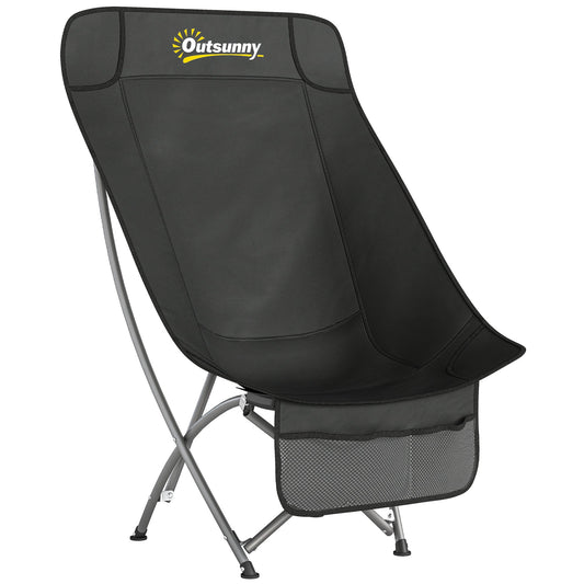 Outsunny Camping Chair, a black folding camping chair with a side pocket, shown from the front