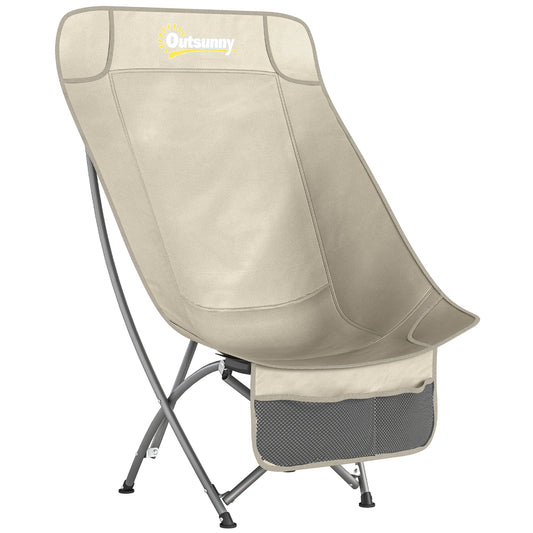 Outsunny Camping Chair in khaki, a folding chair with a side pocket and metal legs