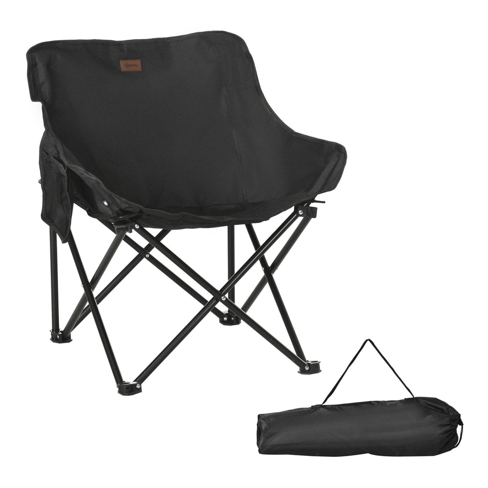 Outsunny Camping Chair, a black folding chair with a carrying bag and storage pocket
