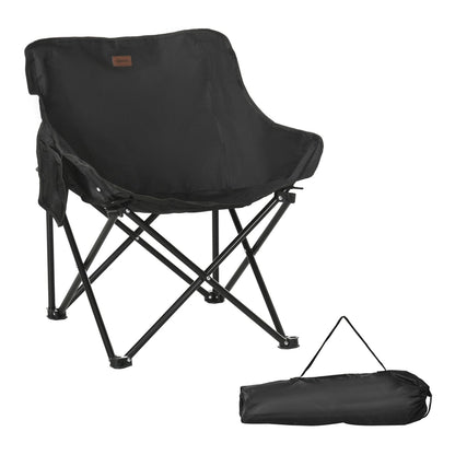 Outsunny Camping Chair, a black folding chair with a carrying bag and storage pocket