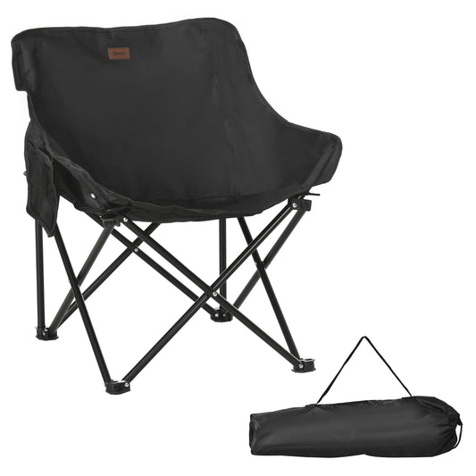 Outsunny Camping Chair, a black folding chair with a carrying bag and storage pocket