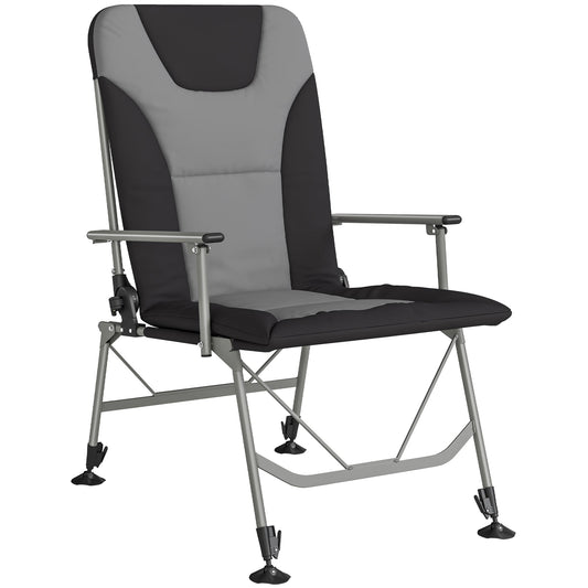 Outsunny Camping Chair padded reclining folding chair with wide armrests for adults black