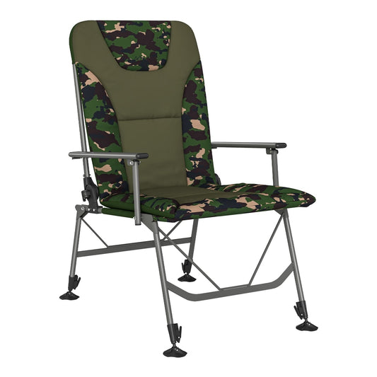 Outsunny Camping Chair in camouflage pattern with padded seat and backrest and wide armrests