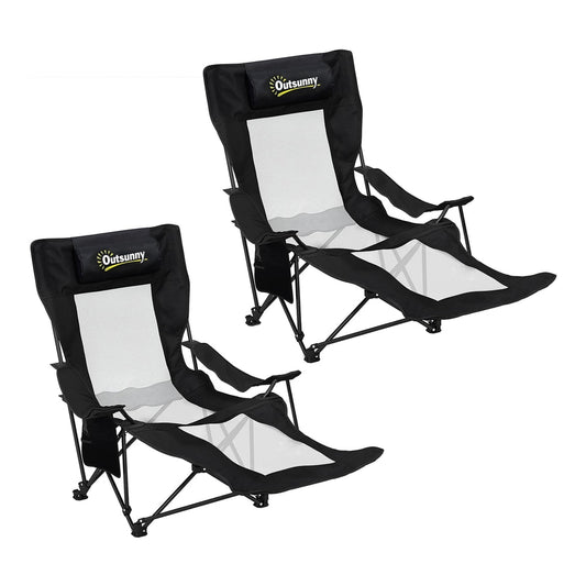 Outsunny Camping Chair in black with a mesh back and detachable footrest