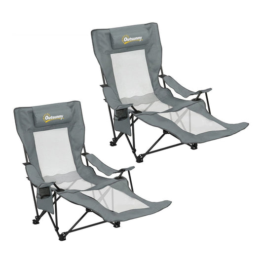 Outsunny Camping Chair in grey with a detachable footrest and cup holder