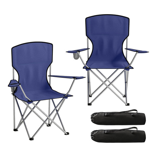 Outsunny Camping Chair Set of 2 portable folding outdoor camp chairs with cup holders and carry bags in dark blue