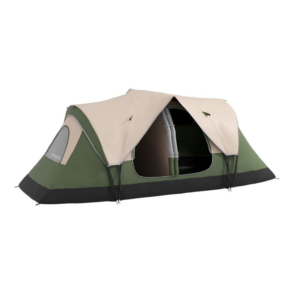 Outsunny Camping Tent in dark green and beige with a large open entrance against a white background
