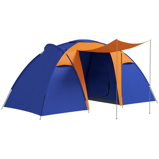 Outsunny Camping Tent with 2 Bedroom in Blue and Orange