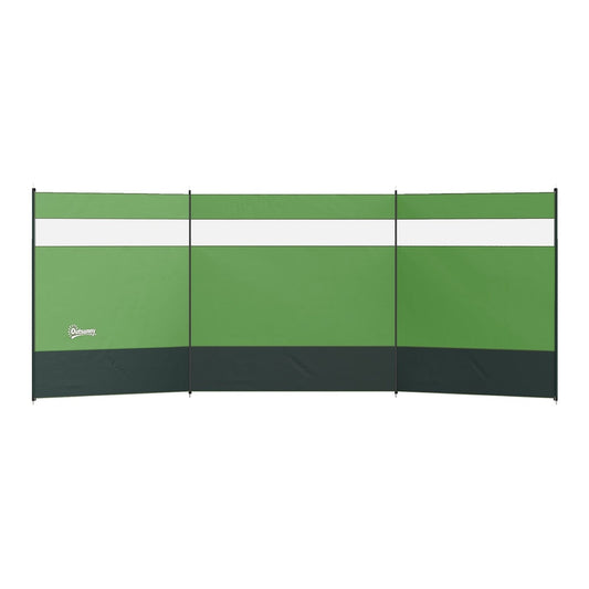 Outsunny Camping Windbreaker with Clear Windows and Steel Poles, a green and white outdoor screen with three clear panels