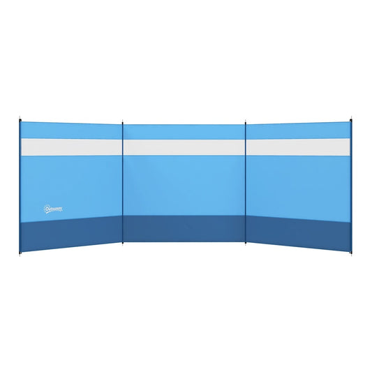 Outsunny Camping Windbreaker with Clear Windows, a blue and white striped screen with three panels