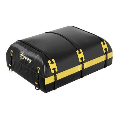 Outsunny Car Roof Bag, a black soft roof box with yellow straps and trim