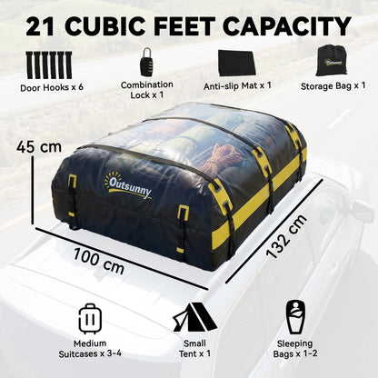 A diagram showing the dimensions and capacity of the car roof carrier