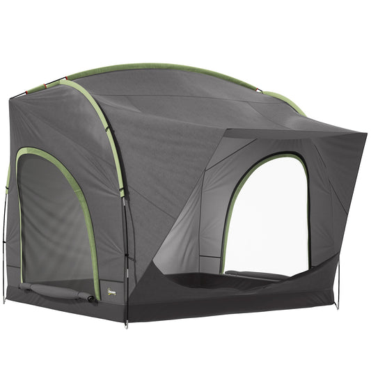Outsunny Car Tent with 2.35m Stand-Up Height, a grey and green camping tent with mesh windows