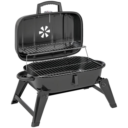 Outsunny Charcoal Barbecue Grill with the lid open showing the cooking racks and internal vent