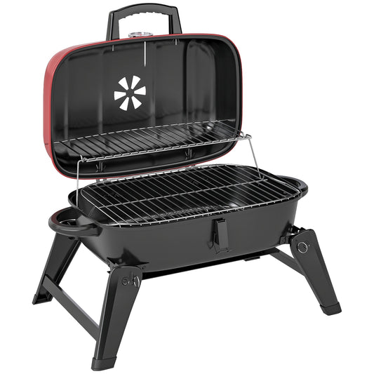 Outsunny Charcoal Barbecue Grill open with cooking grate and warming rack inside