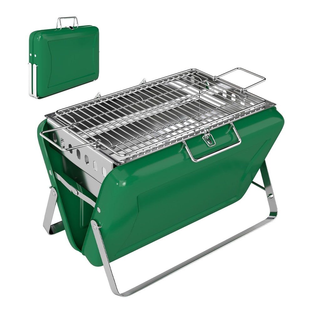 Outsunny Charcoal BBQ Grill shown open with a folded carry case behind it