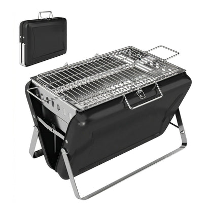 Outsunny Charcoal BBQ Grill, a black portable stainless steel barbecue with folding legs and a removable grill rack