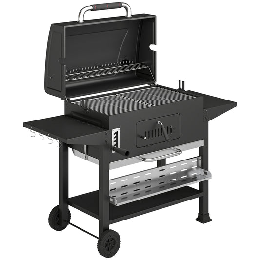 Outsunny Charcoal BBQ Grill Smoker with Electric Rotisserie Kit in Black