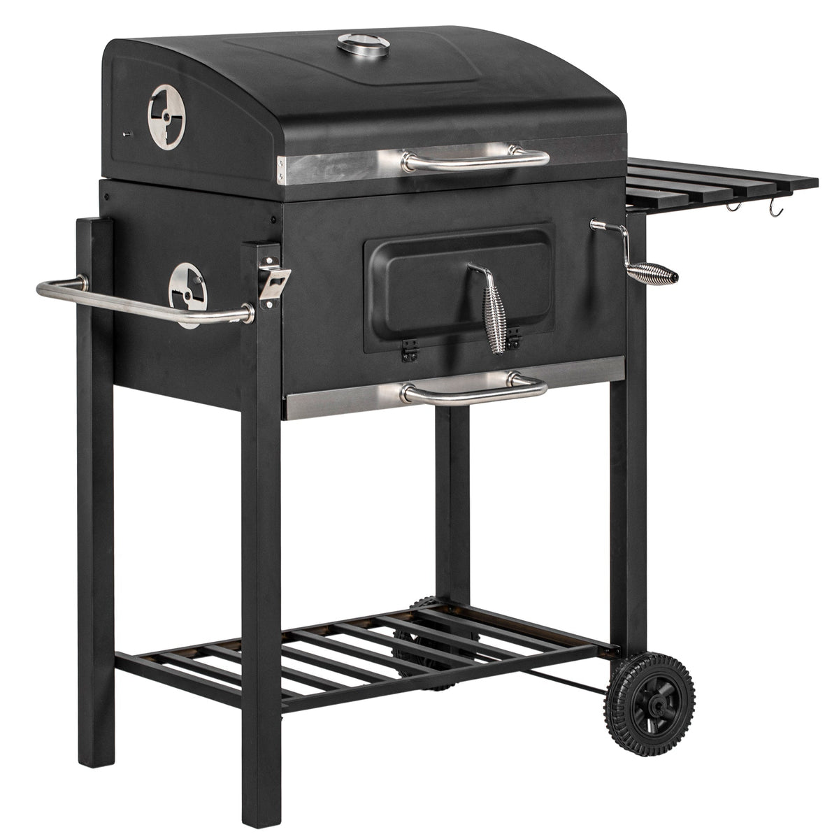 Outsunny Charcoal Grill, a black kettle barbecue with a lid, side shelf and wheels