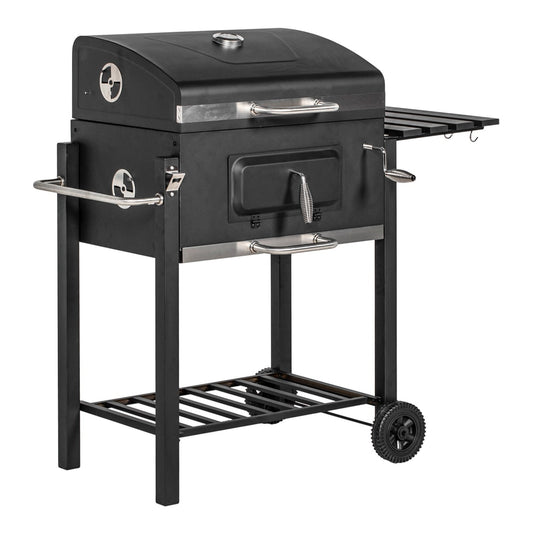 Outsunny Charcoal Grill, a black kettle barbecue with a lid, side shelf and wheels
