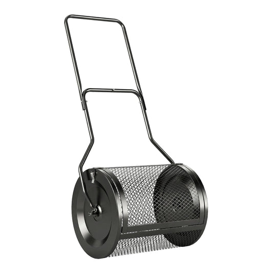 Outsunny Compost Spreader, a metal lawn spreader with a mesh basket and U-shaped handle