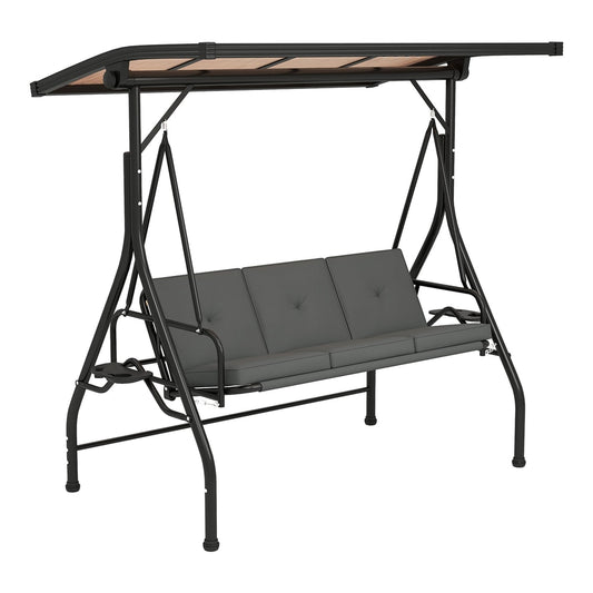 Outsunny Convertible Three-Seater Swing Bench Bed in dark grey with a canopy and three cushions