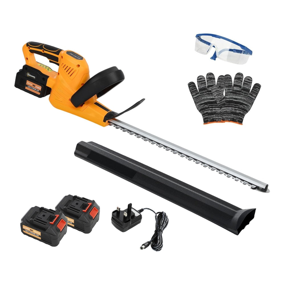 Outsunny 20" Cordless Hedge Trimmer with batteries, charger, blade cover, gloves and safety glasses