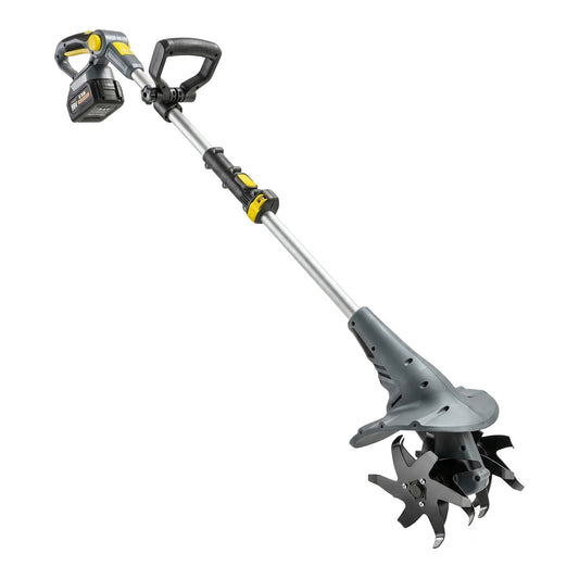 Outsunny Cordless Tiller electric garden rotavator with a battery on top and rotating blades