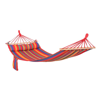 Outsunny Cotton Hammock with rainbow stripes and wooden spreader bars